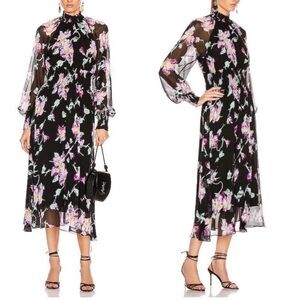 A.L.C. Casey silk floral high neck smock waist maxi gown